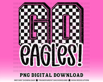Checkered Eagles Mascot PNG: Retro Eagle Game Day School Spirit Shirt Design (Digital Download)