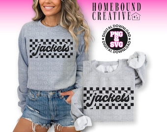 Karierte Jacken SVG PNG: Retro Schrift Jacke Maskottchen, Schulgeist Shirt Design (Digital)