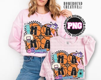 Checkered Basketball Mama PNG: Collage Sports Mom Shirt Design (Digital Download)