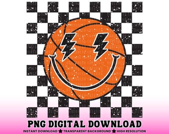 Retro Checkered Basketball PNG: Gameday Shirt Design (Digital Download