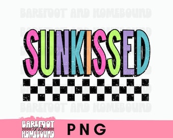Checkered Neon Sunkissed PNG, Vacation Png, Bright Summer Shirt Design, Beach PNG, Sun png, Vacation png, Colorful Summertime png Women