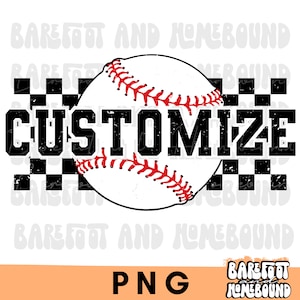 Custom Baseball Team Checkered Mascot PNG: Personalized Varsity Design (Digital Download)