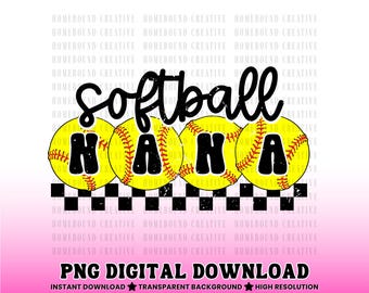 Checkered Softball Nana PNG: Retro Sports Fan Shirt Design (Digital Download)