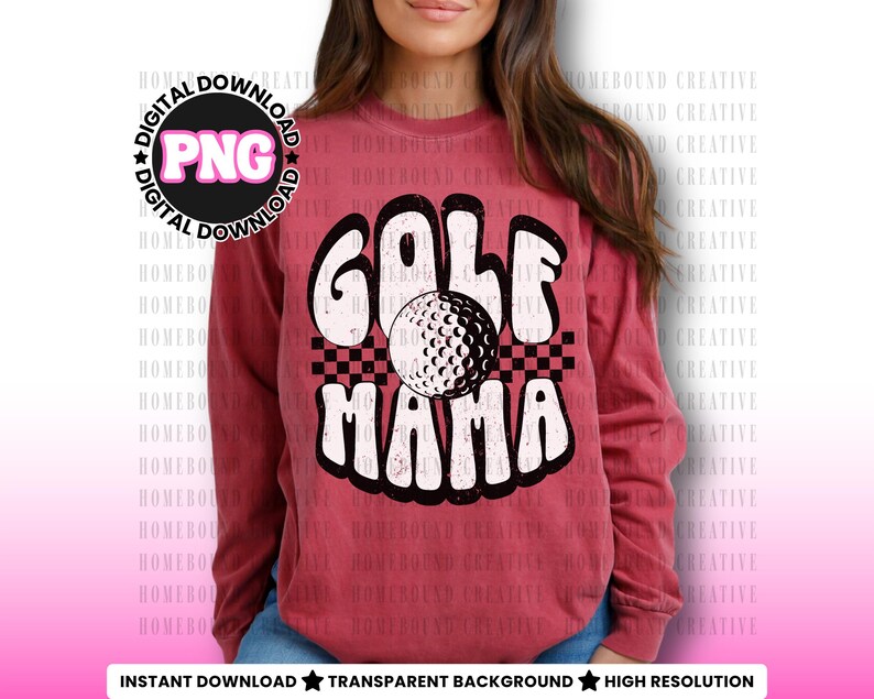 Retro Checkered Golf Mama PNG: Projekt koszulki dla mamy golfisty (pobranie cyfrowe) zdjęcie 4