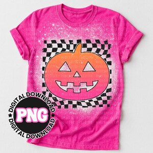 Checkered Pumpkin PNG: Retro Pink Girly Halloween Shirt Design (Digital Download)