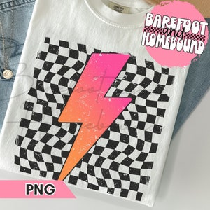 Gradient Lightning Bolt PNG: Checkered Sublimation Design (Digital Download)