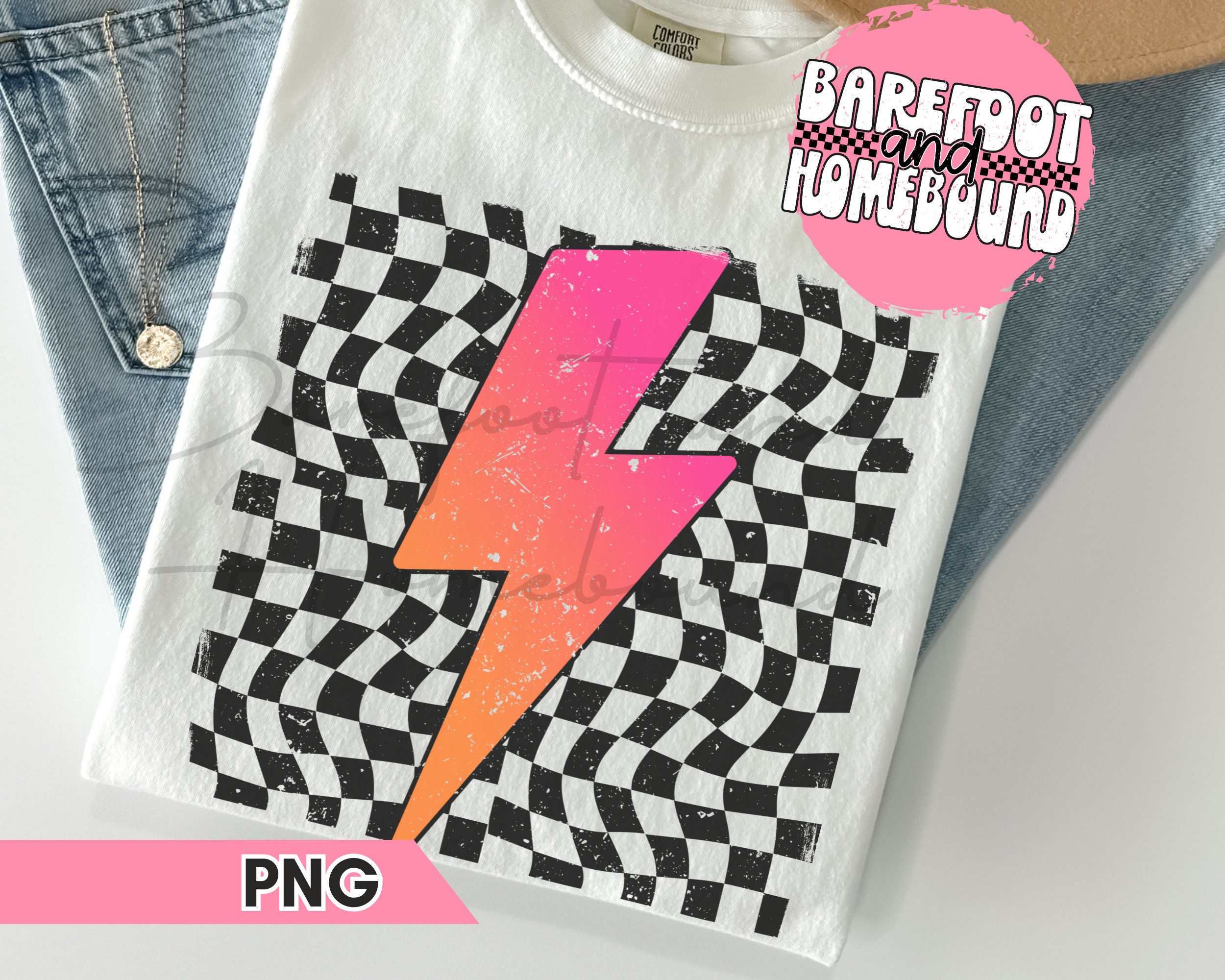 Farbverlauf Blitz PNG: Kariertes Sublimationsdesign (Digitaler Download)