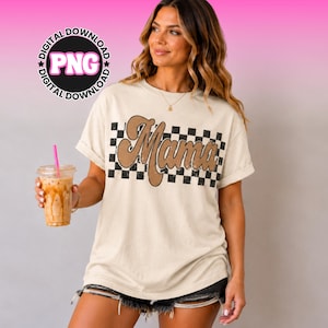 Retro Checkered Mama PNG: Distressed Mom Design (Digital Download)