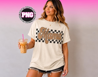 Retro Checkered Mama PNG: Distressed Mom Design (Digital Download)
