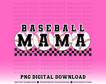 Checkered Baseball Mama PNG: Varsity Game Day Mom Shirt Design (Digital Download)