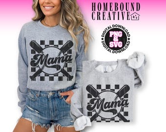 Kariertes Baseball Mama SVG: Retro Schriftdesign (Digitaler Download)