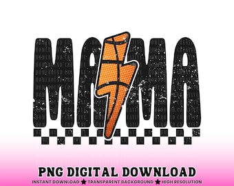 Mamá de baloncesto a cuadros PNG: Diseño de rayo (Descarga digital)