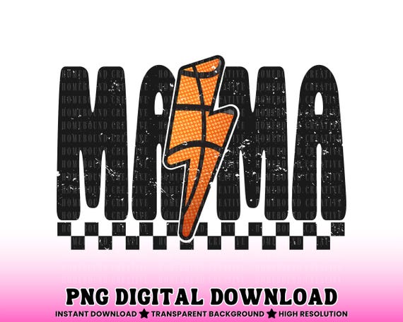 Checkered Basketball Mama PNG: Lightning Bolt Design (Digital Download)