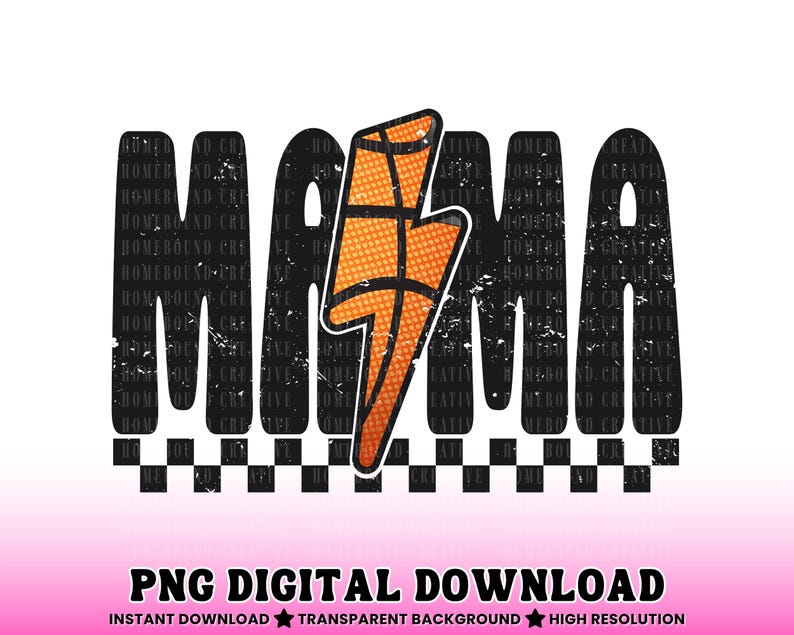 Mamá de baloncesto a cuadros PNG: Diseño de rayo (Descarga digital) imagen 1