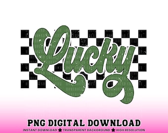 St Patricks Day Checkered Lucky PNG: Retro Green Sublimation Shirt Design (Digital Download)