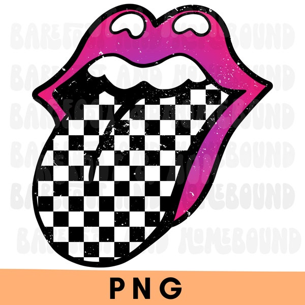 Checkered Tongue PNG, Rock and Roll PNG Textured Concert Png, Lips Png, Popular Tongue Sublimation, Rock Band PNG, Trendy Shirt Design