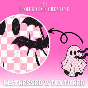Pink Checkered Ghost PNG: Retro Halloween Shirt Design (Digital Download) image 2