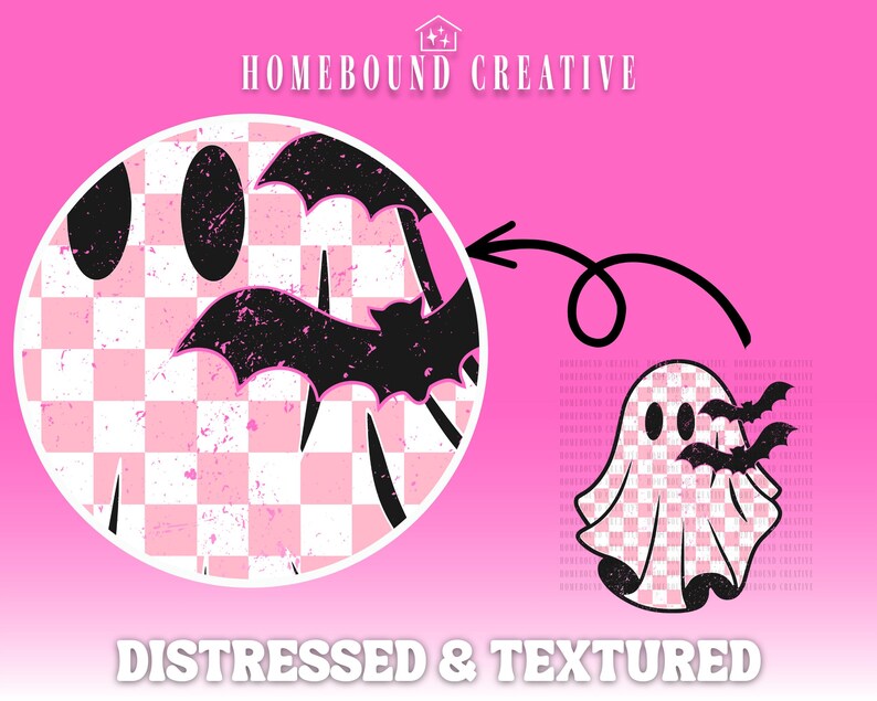 Pink Checkered Ghost PNG: Retro Halloween Shirt Design (Digital Download) image 2