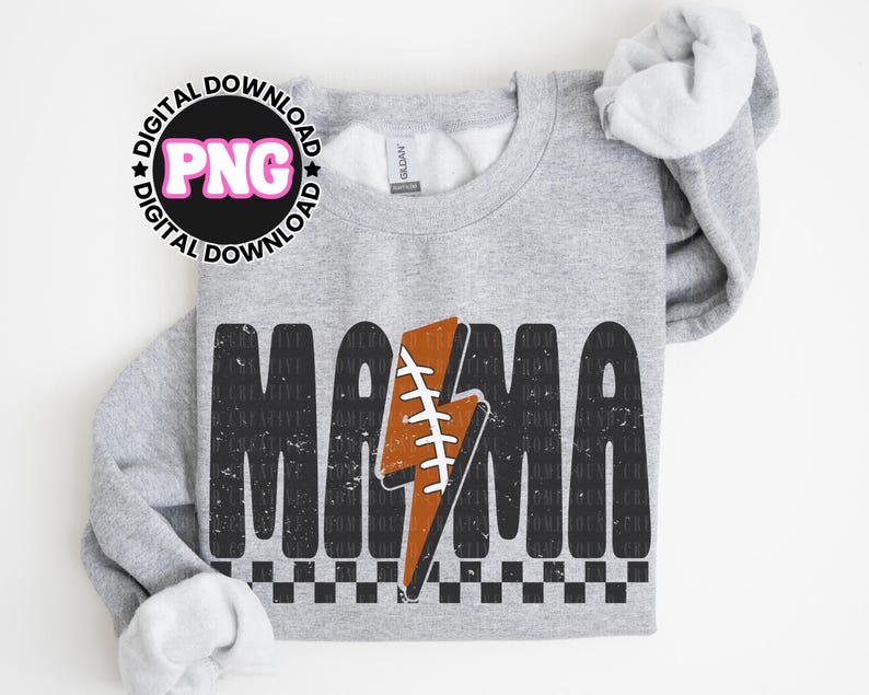 Mamá futbolista a cuadros PNG: Diseño de camiseta deportiva con rayo (descarga digital) imagen 2