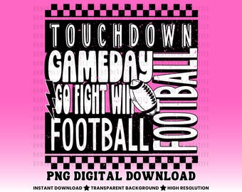 Checkered Football PNG: Touchdown Game Day Shirt Design (Digital Download)