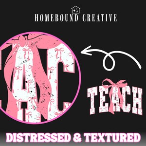 Coquette Bow Teach PNG: Varsity Pink Teacher Shirt Design (Digital Download) image 2