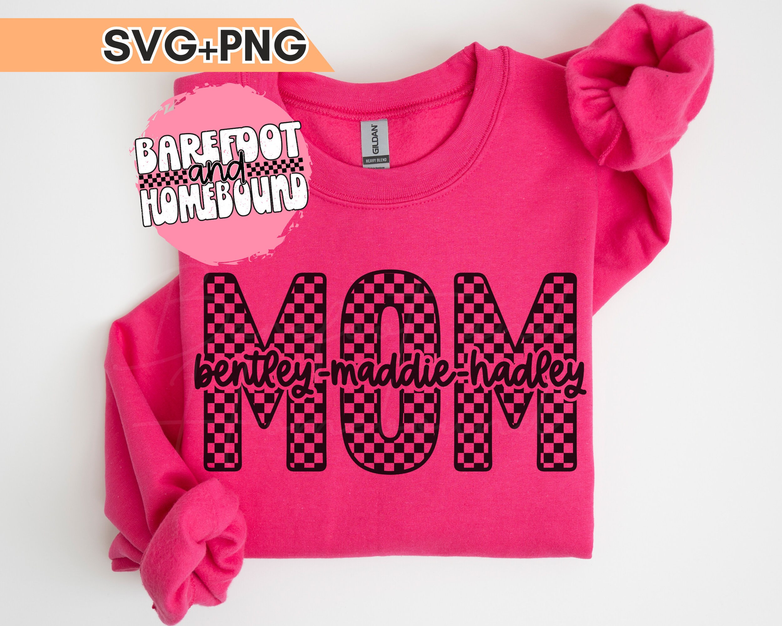 Custom Checkered Mom With Kids Names SVG PNG, Retro