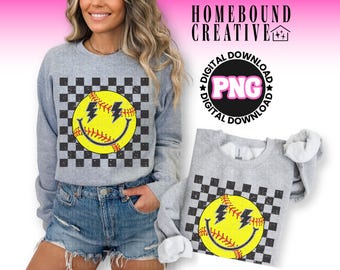 Checkered Softball PNG: Retro Checkered Sports Ball Shirt Design (Digital Download