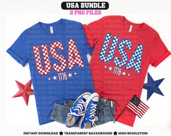 Checkered USA PNG Bundle: Retro 4th of July Shirt Design (Digital Download)