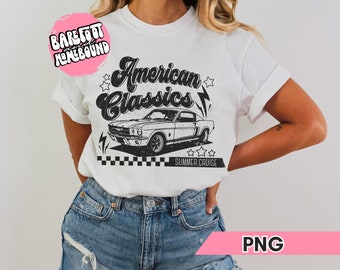 Classic Car PNG, Vintage Shirt Design, Mustang Png, American Classic PNG, Textured Car Sublimation, Grunge Checkered Vintage PNG Summer Car