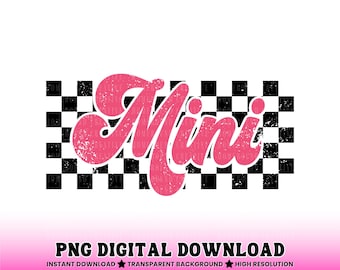 Pink Checkered Mini PNG: Distressed Retro Design (Digital Download)