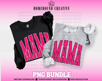 Pink Varsity Mama PNG Bundle: Textured Font Mom Shirt Design (Digital File)