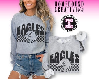 Checkered Adler Maskottchen SVG PNG: Retro Adler Schachbrett Schule Geist Design (Digitaler Download)