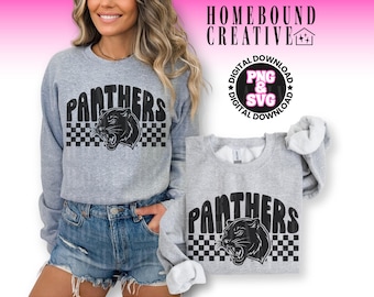 Retro Checkered Panthers SVG PNG: Mascot Shirt Design (Digital Download)