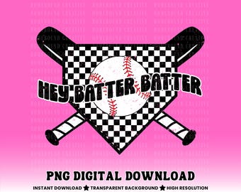 Checkered Baseball Mom PNG: Game Day Batter Shirt Design (Digital Download)