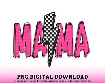 Pink Grunge Checkered Mama PNG: Lightning Bolt Mom Shirt Design (Digital Download)