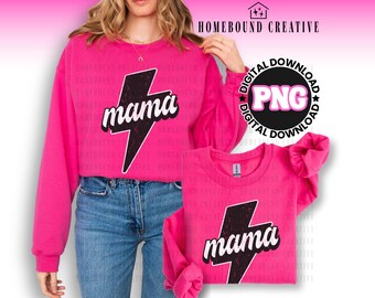 Retro Lightning Mama PNG: Distressed Grunge Mom Shirt Design (Digital Download)
