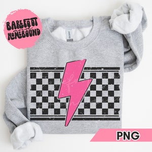 Grunge Pink Lightning Bolt PNG: Checkered Design (Digital Download)
