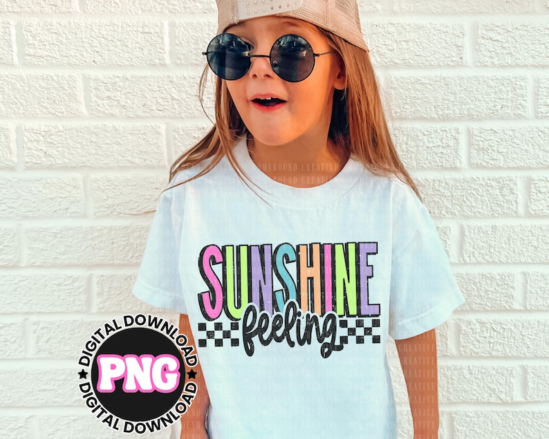 Checkered Neon Sunshine PNG: Summer Vacation Shirt Design (Digital Download) image 4