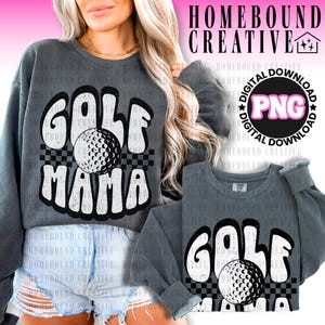 Retro Checkered Golf Mama PNG: Projekt koszulki dla mamy golfisty (pobranie cyfrowe) zdjęcie 2