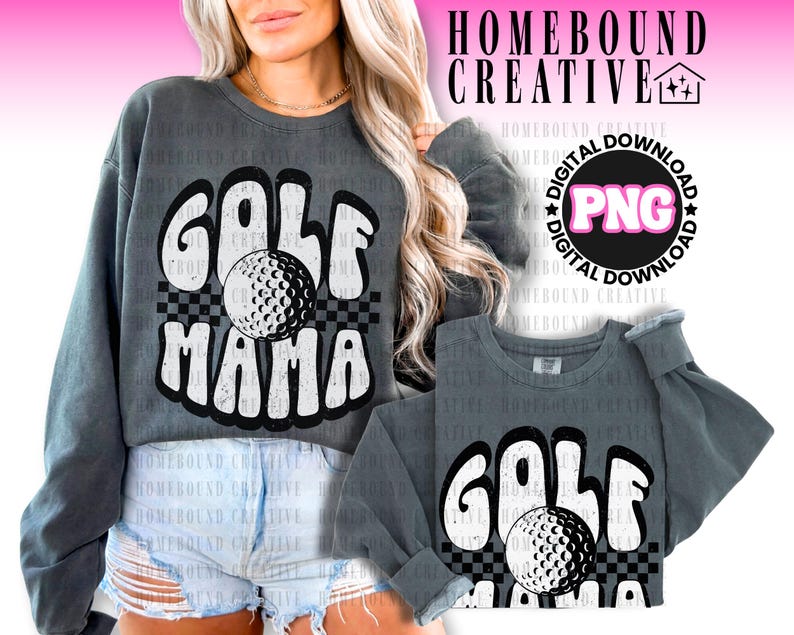 Retro Checkered Golf Mama PNG: Projekt koszulki dla mamy golfisty (pobranie cyfrowe) zdjęcie 2