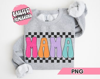 Bright Checkered Mama PNG, Colorful Retro Font Distressed
