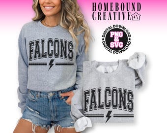 Varsity Falcons SVG: School Mascot Lightning PNG, Falcon Shirt Design (Digital Download)