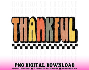 Retro Kariert Dankbar PNG: Herbst-Danksagung Shirt Design (Digitaler Download)