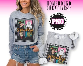 Checkered Halloween PNG: Spooky Ghost, Witch, Vampire Shirt Design (Digital Download)