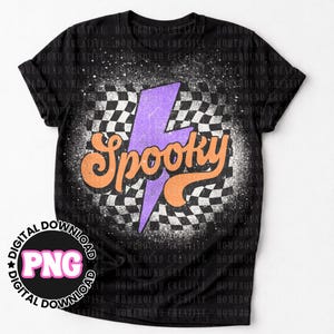 Retro Checkered Spooky Halloween PNG: Spiderweb Lightning Shirt Design (Digital Download)