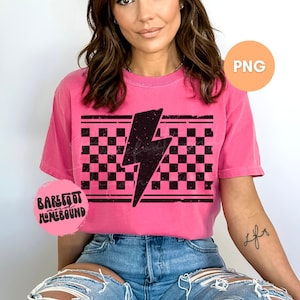 Distressed Checkered Lightning Bolt PNG: Grunge Sublimation Design