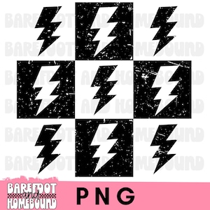 Checkered Lightning Bolt PNG: Grunge Sublimation Design