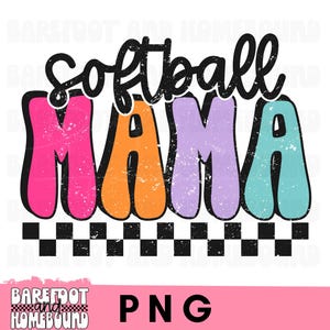 Colorful Checkered Softball Mama PNG, Neon Softball PNG, Retro Softball Mom, Softball Season, Softball Mom Shirt Design
