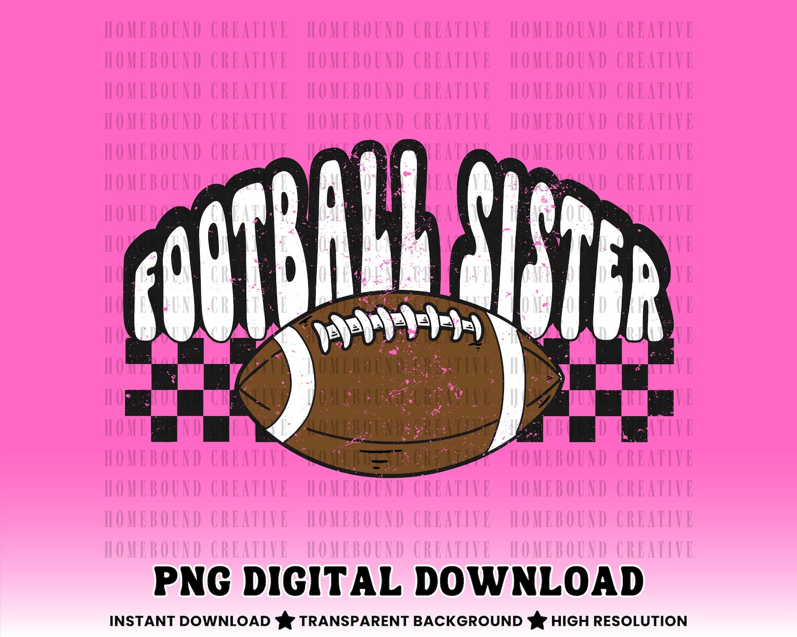 Checkered Football Sister PNG: Retro Youth Shirt Design (digital ...
