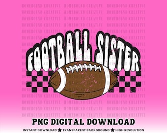 Checkered Football Sister PNG: Retro Youth Shirt Design (Digital Download)